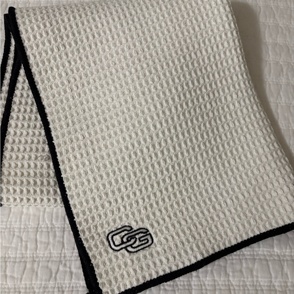 SOLD SOLD SOLD White Waffle Knit Scarf with Black Trim